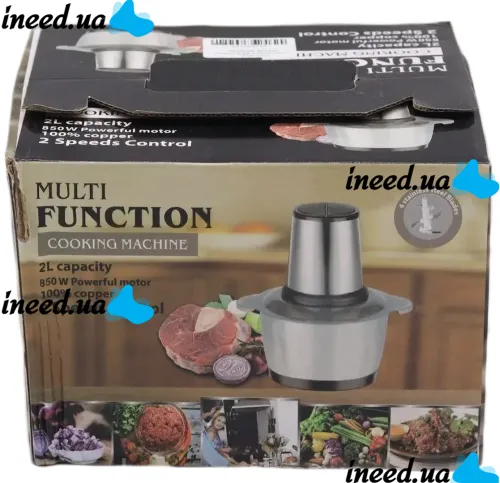 Электрический измельчитель мясорубка Cooking Молния ZP-051 600W с двухъярусным лезвием Металлический кухонный блендер мини комбайн с чашей 2л BT-7019
