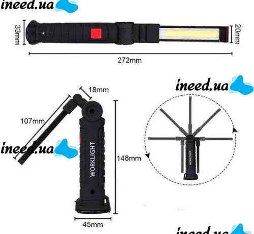 Аккумуляторный складной светильник Worklight W-52 LED COB 360° фонарь с магнитом и крючком 5 режимов, Светодиодный фонарик для кемпинга 5W G52
