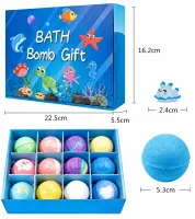 Подарочный набор бомбочек Bath Bomb Gift 12 штук для ванны с игрушкой сюрпризом, детские спа бомбочки шарики Морские жители для ванной с игрушками