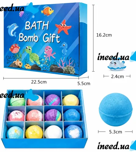 Подарочный набор бомбочек Bath Bomb Gift 12 штук для ванны с игрушкой сюрпризом, детские спа бомбочки шарики Морские жители для ванной с игрушками