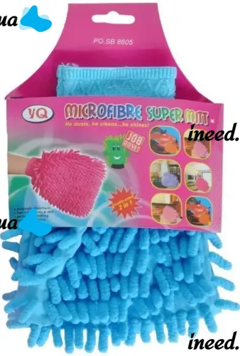 Двухсторонняя рукавичка перчатка Microfibre Super Mitt SB-8605 для мытья машины и уборки пыли, Униврсальная варежка из микрофибры для чистки авто
