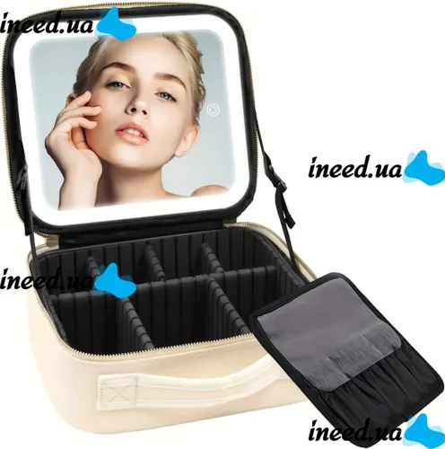 Niceland TM1060 Travel cosmetic bag White suitcase organizer with touch mirror MAG-589 and LED light for storing cosmetics White