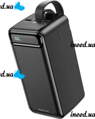 Внешний аккумулятор Borofone Power Bank BJ14D 50000mAh Black на 2 USB 22.5W и USB-C 20W, УМБ Повербанк батарея с ремешком для зарядки телефона Черный