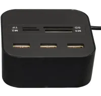 Разветвитель USB Hub Combo C329 7в1 MicroSD MS M2 MMC, Концентратор хаб картридер 3 юсб порта до 480 Мбит/с для компьютера и ноутбука Черный