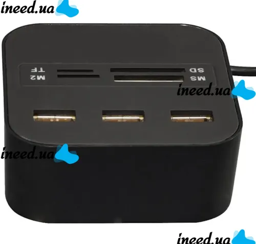 Разветвитель USB Hub Combo C329 7в1 MicroSD MS M2 MMC, Концентратор хаб картридер 3 юсб порта до 480 Мбит/с для компьютера и ноутбука Черный