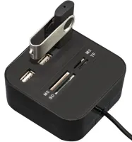Разветвитель USB Hub Combo C329 7в1 MicroSD MS M2 MMC, Концентратор хаб картридер 3 юсб порта до 480 Мбит/с для компьютера и ноутбука Черный
