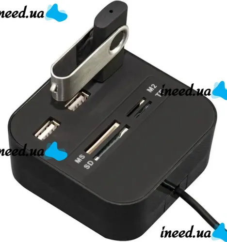 Разветвитель USB Hub Combo C329 7в1 MicroSD MS M2 MMC, Концентратор хаб картридер 3 юсб порта до 480 Мбит/с для компьютера и ноутбука Черный
