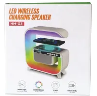 Настольная смарт лампа ночник RGB XM-G3 аккумуляторный с беспроводной зарядкой 15W и Bluetooth колонкой, Блютуз колонка G3 с подсветкой Белая