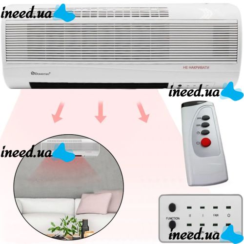 Настенный электрический тепловентилятор Domotec MS-5961 с пультом 2000W Керамический обогреватель на стену Тепловая завеса Домотек MS 5961 с таймером