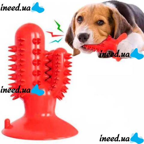 Жевательная игрушка для собак Bronzedog PetFun Dental кактус для чистки зубов на присоске с отверстием для еды, Чистящая зубная щетка Бронзедог
