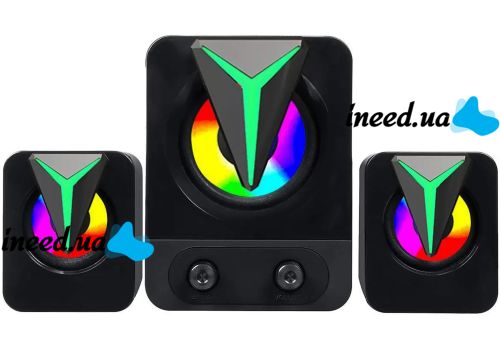 Музыкальные компьютерные колонки Hotmai Speaker FT-25-2.1 с RGB подсветкой для ПК, Акустическая система с сабвуфером и сателлитами 9W USB 3.5мм FT-25