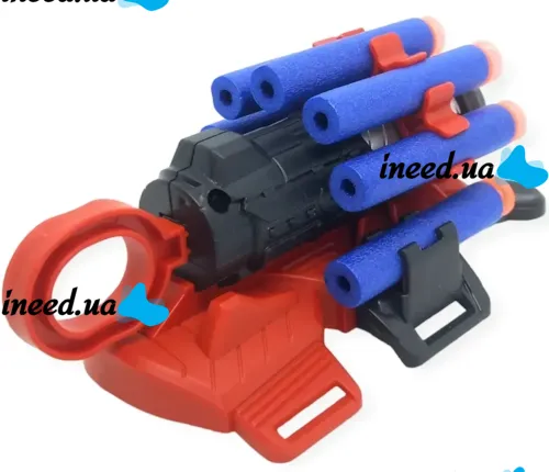 Дитяча іграшка рукавичка бластер Людина павук Spider man gloves з 10 м'якими кулями, Іграшкова зброя пістолет Спайдер мен на руку з барабаном