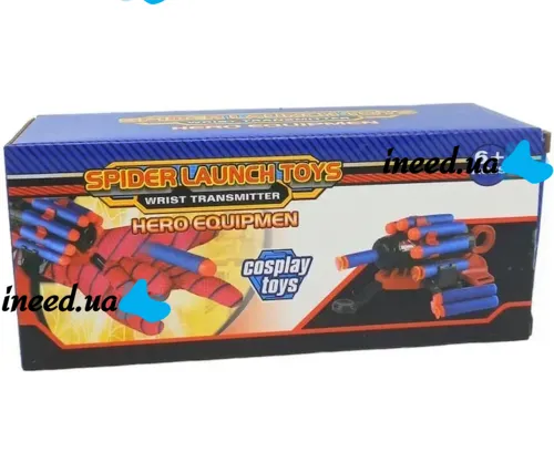 Дитяча іграшка рукавичка бластер Людина павук Spider man gloves з 10 м'якими кулями, Іграшкова зброя пістолет Спайдер мен на руку з барабаном