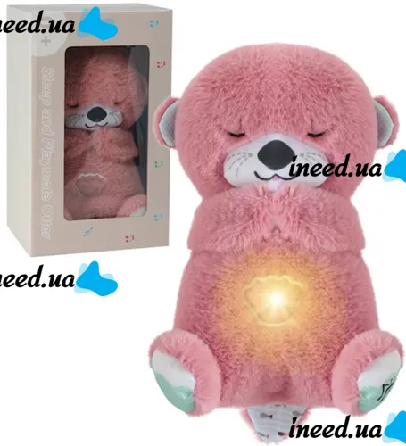 Светящаяся дышащая Выдра Fisher Price FXC66 30 см с дыханием для сна детей, мягкая плюшевая игрушка музыкальный ночник от батареек Розовая