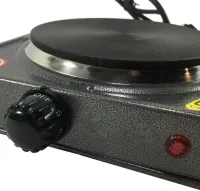 Настольная электрическая плита Domotec MS-5811 на 1 чугунную конфорку диск, Одноконфорочная электроплита 1500W с термостатом на 5 положений Серая