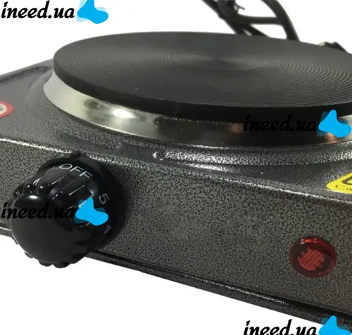 Настольная электрическая плита Domotec MS-5811 на 1 чугунную конфорку диск, Одноконфорочная электроплита 1500W с термостатом на 5 положений Серая