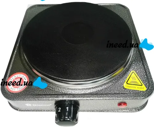 Настольная электрическая плита Domotec MS-5811 на 1 чугунную конфорку диск, Одноконфорочная электроплита 1500W с термостатом на 5 положений Серая