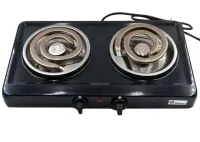 Domotec MS-5532 1000W Desktop Spiral Electric Stove with Two burners, Two-burner Electric Stove with Wide spiral and Thermostat Black