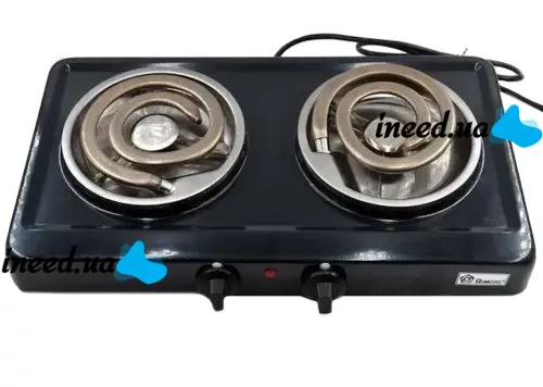 Domotec MS-5532 1000W Desktop Spiral Electric Stove with Two burners, Two-burner Electric Stove with Wide spiral and Thermostat Black