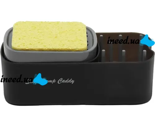 Нажимной диспенсер органайзер Soap pump caddy для моющего средства и кухонной губки 300мл, Подставка для губок с мыльницей дозатором Черный