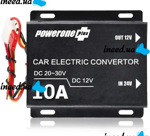 Автомобильный понижающий инвертор PowerOne Plus DC/DC 24v-12v 10A 120W, Авто преобразователь напряжения GS-10A 24В-12В постоянного тока Автоинвертор