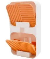 Настенный органайзер для мыла Flip Lid Drain Soap Box на 2 отсека с откидными крышками, Двойная навесная мыльница со сливом на стену в ванную