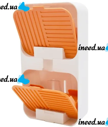 Настенный органайзер для мыла Flip Lid Drain Soap Box на 2 отсека с откидными крышками, Двойная навесная мыльница со сливом на стену в ванную