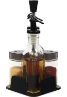 Набор кухонных емкостей Seasoning Bottle T221-3 для специй, масла и уксуса 4 емкости на подставке, Спецовница органайзер для хранения приправ Черный