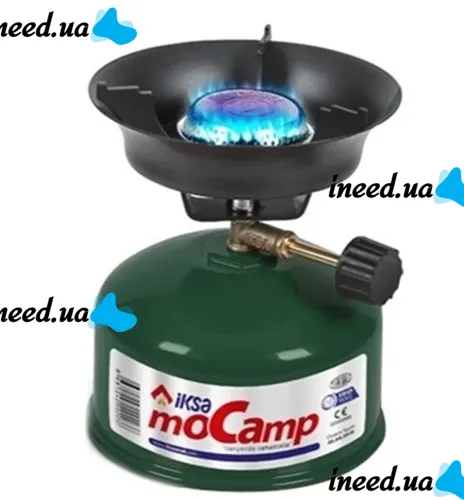 Походная газовая горелка Iksa MoCamp 203 Green с пьезоподжигом, Портативная мини плита для приготовления еды, Баллон для пикника и кемпинга Зеленая