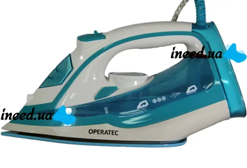 Manual steam iron Operatec OP-1003 2200W with ceramic sole steam regulator for ironing clothes OP1003 with steam from the mains 2200W Blue