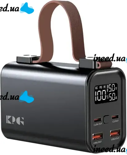 Портативное зарядное устройство Power Bank KP KG-300 30000 mAh 100W с фонариком, Внешний аккумулятор повербанк 30000мАч USB Type-C с ручкой Черный