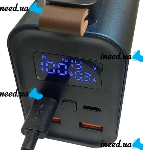 Портативное зарядное устройство Power Bank KP KG-300 30000 mAh 100W с фонариком, Внешний аккумулятор повербанк 30000мАч USB Type-C с ручкой Черный