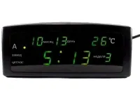 Электронные настольные часы Caixing CX 909-A с зеленой Led подсветкой, Настольные цифровые часы красные с датой и термометром от сети 220V