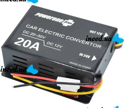 Автомобильный понижающий инвертор PowerOne Plus DC/DC 24v-12v 20A, Авто преобразователь напряжения GS-D20A 24В-12В постоянного тока, Автоинвертор