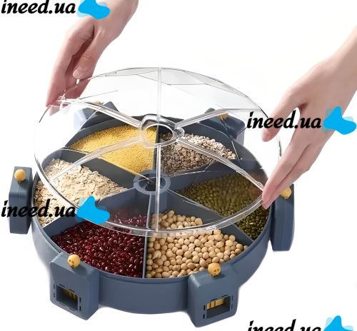 Настенный диспенсер карусель Rotatable Multi-Grain Cans для хранения круп 6 отделений 360, Вращающийся органайзер сыпучих продуктов с дозатором