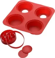 Силиконовая форма My Lil Pie Maker для выпекания и запекания кексов, маффинов на 4 ячейки, Формочка для выпечки корзиночек и готовки на кухне Красная