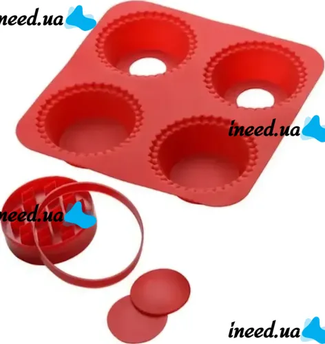 Силиконовая форма My Lil Pie Maker для выпекания и запекания кексов, маффинов на 4 ячейки, Формочка для выпечки корзиночек и готовки на кухне Красная