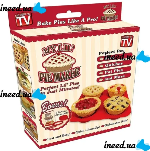 Силиконовая форма My Lil Pie Maker для выпекания и запекания кексов, маффинов на 4 ячейки, Формочка для выпечки корзиночек и готовки на кухне Красная