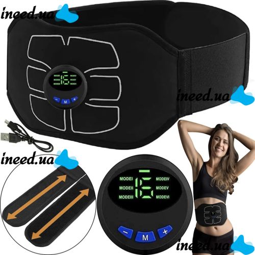 Електричний пояс-стимулятор для черевного преса Abdominal Toning Belt NY-82, масажер міостимулятор W24 для м'язів живота з 6 режимами від USB Чорний