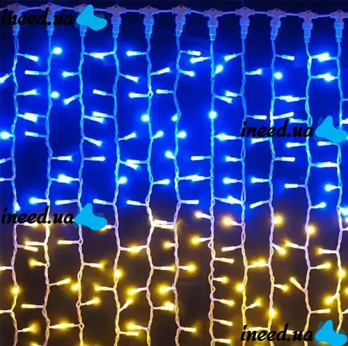 Внутренняя светодиодная гирлянда Водопад Флаг Украины 2x2 м 160 LED диодов Сине желтая, Патриотическая гирлянда штора Xmas 8 режимов от USB