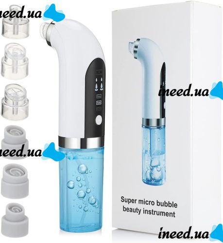Rechargeable Vacuum Pore Cleaner Face Slimmer for Vacuum Cleaning of Facial Skin , Wireless Device for Hydropilling and Peeling 6 Nozzles White