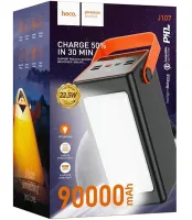 Портативное зарядное устройство Power Bank HOCO J107 90000 mAh 22.5W с фонариком Внешний аккумулятора повербанк Хоко 4USB 1TYPE-C для зарядки Черный
