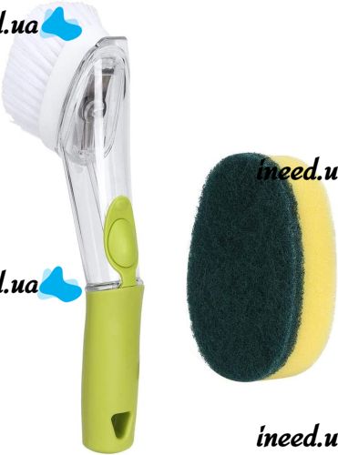 Многофункциональная щетка с дозатором для чистки и мытья посуды Automatic Liquid Cleaning Brush DMZ-8890, Щетка губка с насадками и ручкой Салатовая