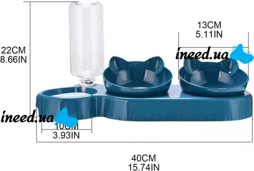 Тройная кормушка для воды с кормом Cat Bowl with Water Dispenser с автоматической поилкой 500мл для собак и кошек, Поилка с двумя мисками для корма