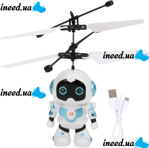 Летающий робот Robot Flying Aircraft VIATOYS PC520 летит за рукой, Индукционная летающая USB игрушка с сенсорным управлением от руки и подсветкой