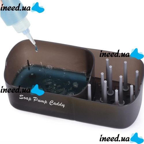 Нажимной диспенсер органайзер Soap pump caddy для моющего средства и кухонной губки 300мл, Подставка для губок с мыльницей дозатором Черный