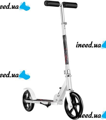 Двухколёсный складной самокат Scooter 888 BT-3 белый с подножкой и регулировкой высоты для подростков 110 кг, Городской прямой самокат колеса 200мм