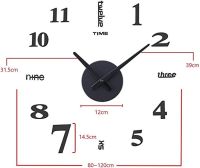 Большие 3D бесшумные настенные часы Diy Clock ZH01510 Grey 90 см, Бескаракасные самоклеющиеся 3Д часы Цифры на стену для дома, офиса Серые