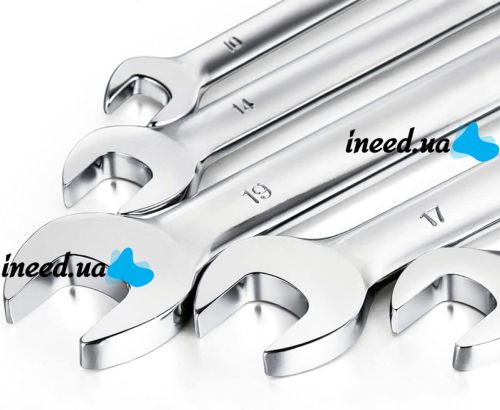 Комплект гаечных комбинированных ключей с трещоткой INGCO HKSPA1088-I 8mm-19mm 8 шт, Набор двухсторонних инструментов рожково-накладных 8 предметов