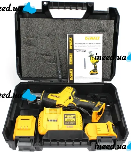 Аккумуляторная сабельная пила DeWalt DCS312NT 24V 2 аккумулятора и 4 пилы для резки металла дерева, Электропила лобзик с набором полотен в кейсе